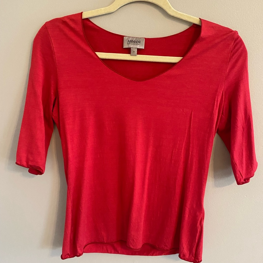 Armani Red Scoopneck 1/2 length sleeve Top